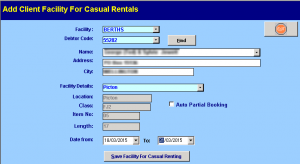 Here we have the screen which enables us to add a client berth for casual rental