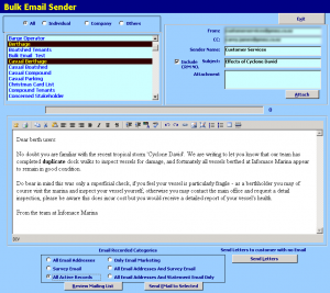 Here we have the main interface for sending emails from our system. Emails can be sent to members within selected categories.